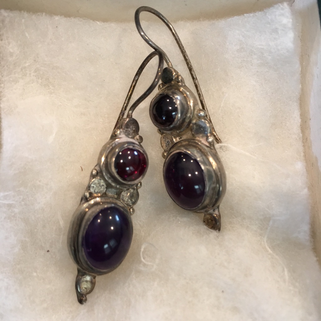 Vintage Silver Earrings With Purple Stones